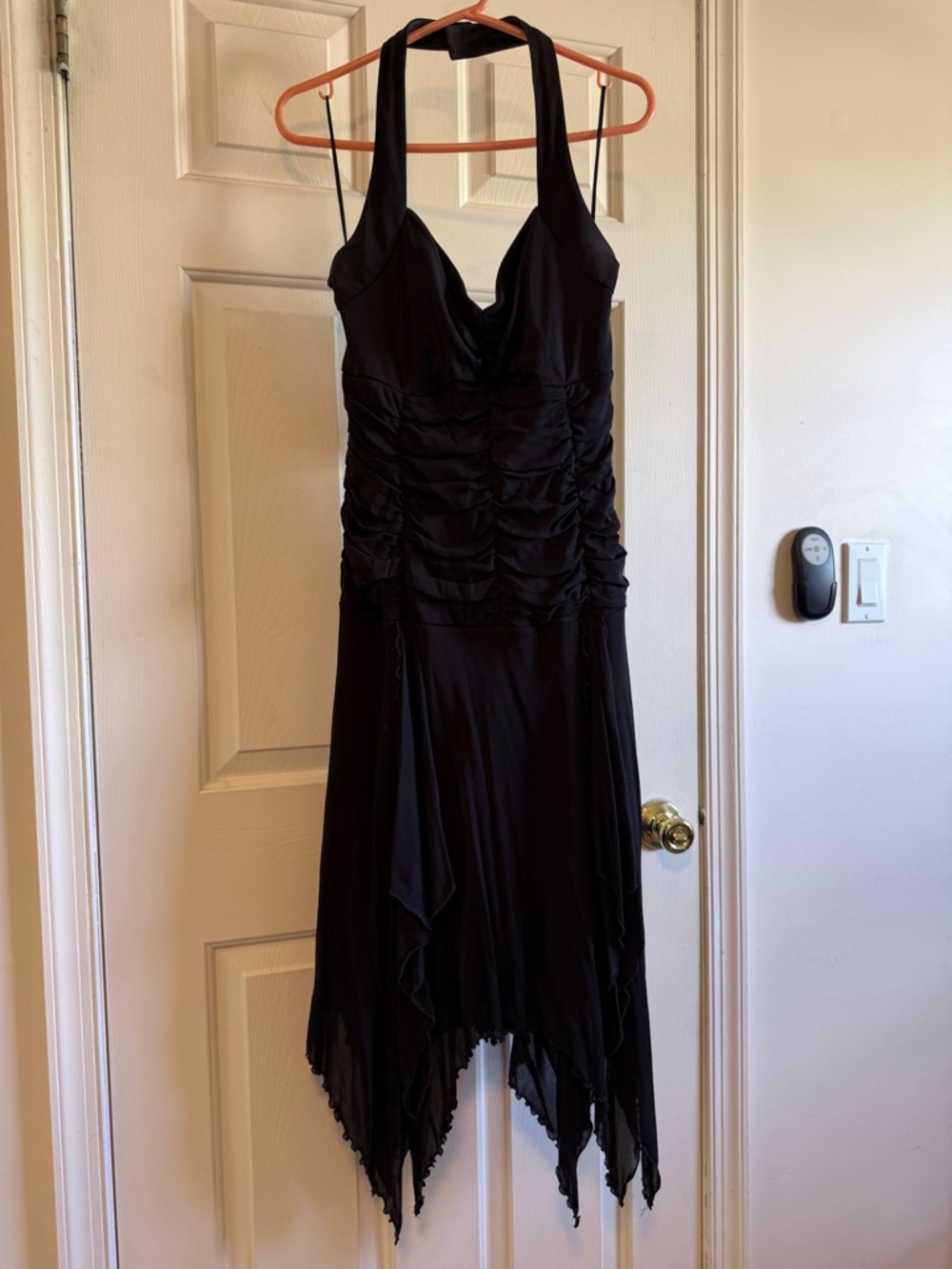 Black Halter Ruched Handkerchief Hem Dress 90s/Y2K aesthetic